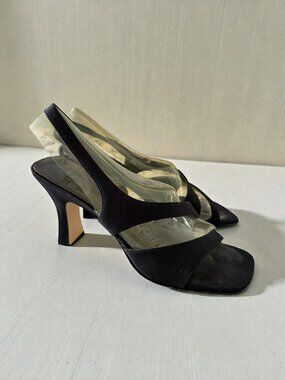 MOOTSIES TOOTSIES Black Fabric Slingback Sandals Heels Size 8
